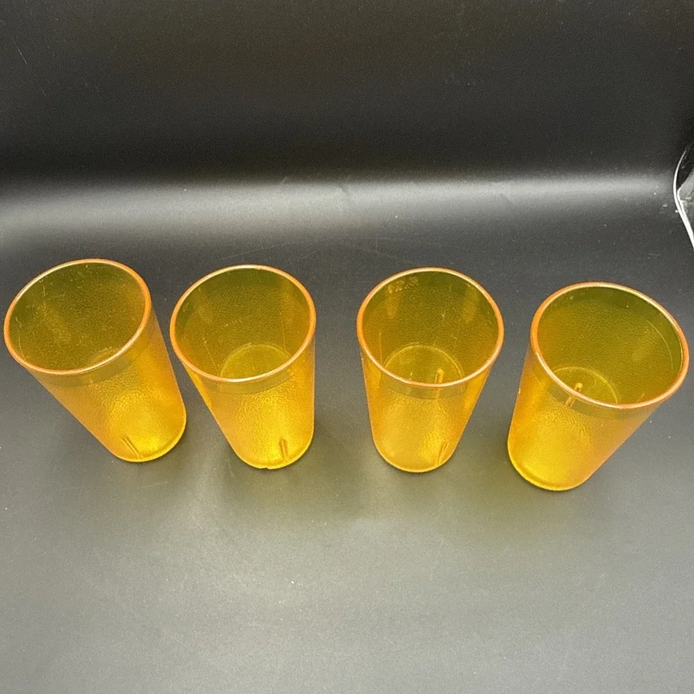 Set of 4 Texan Tumblers Amber Plastic Pebble Textured Cups #312 Vtg